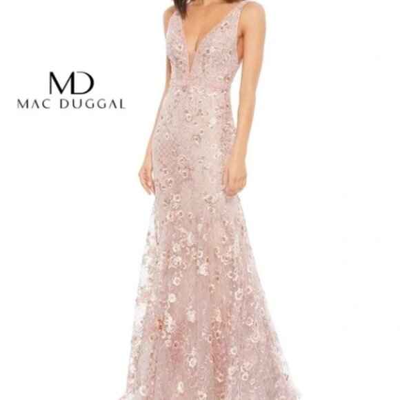 Mac Duggal 67481 Floral Embellished Sleeveless Plunge Gown Sz 6 NWT - Picture 4 of 16